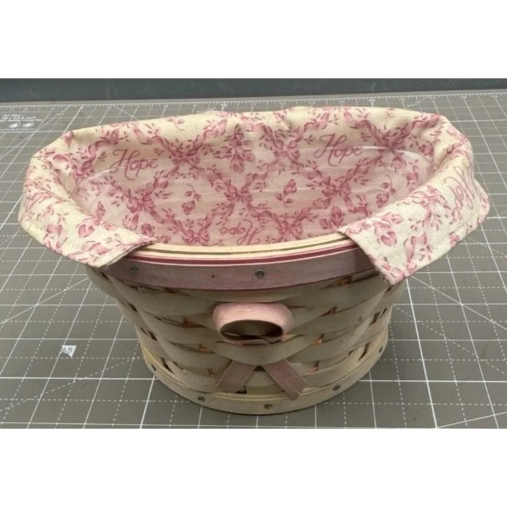 Longaberger Breast Cancer Pink Ribbon Key Basket with Hope Fabric Liner